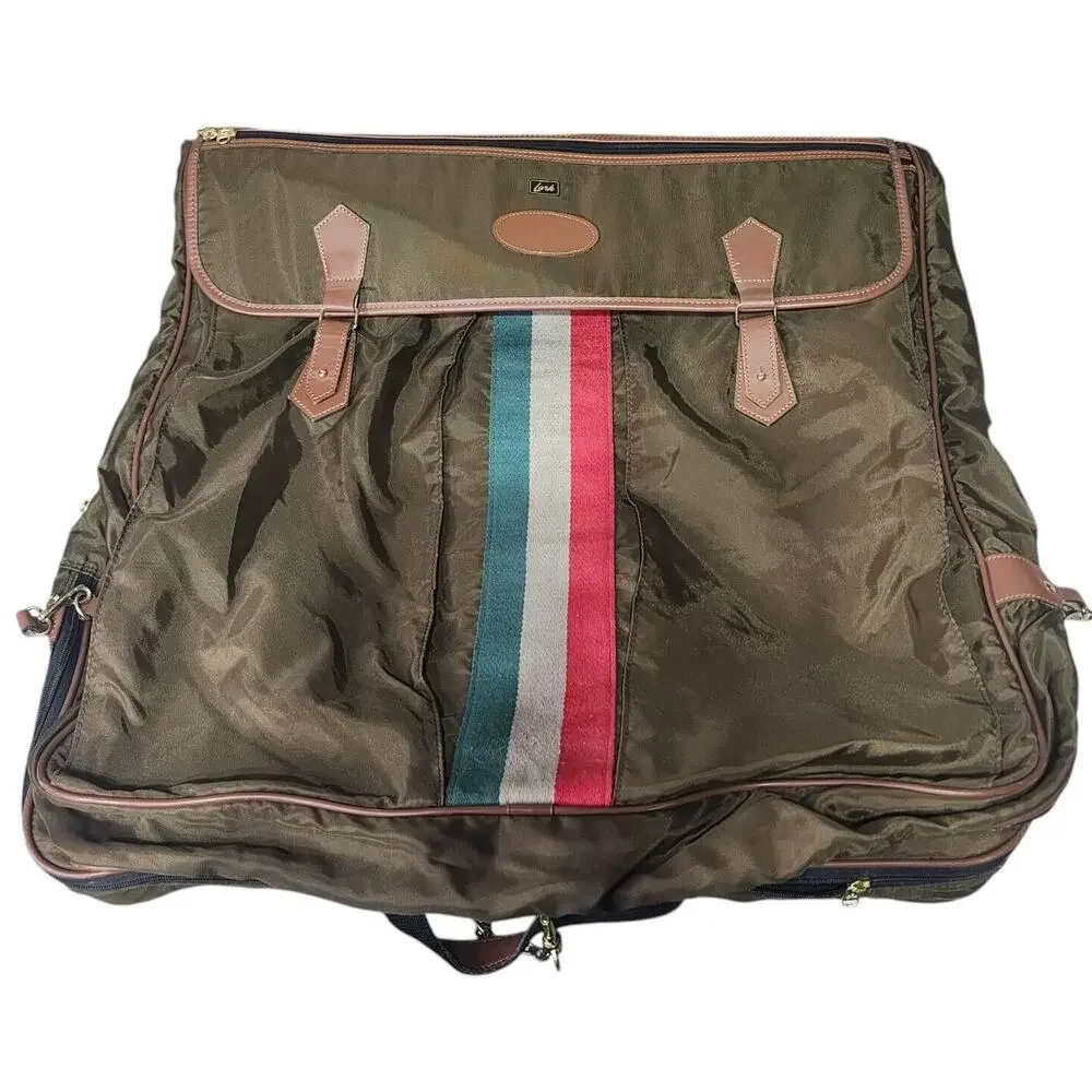 Vintage Lark Travel Luggage Hanging Garment Bag Olive Brown 24